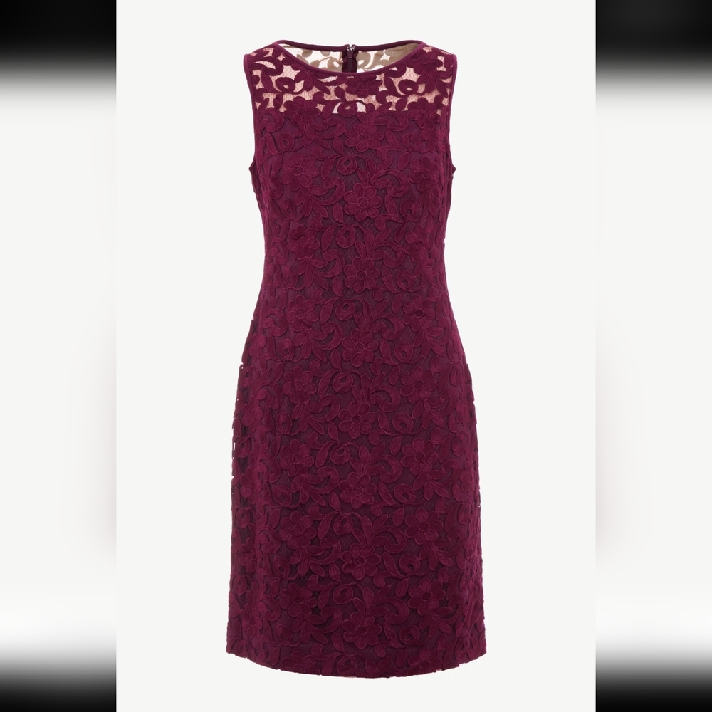 Ralph Lauren Maroon Red Floral Lace Above The Knee Dress Size 8 - Picture 4 of 6